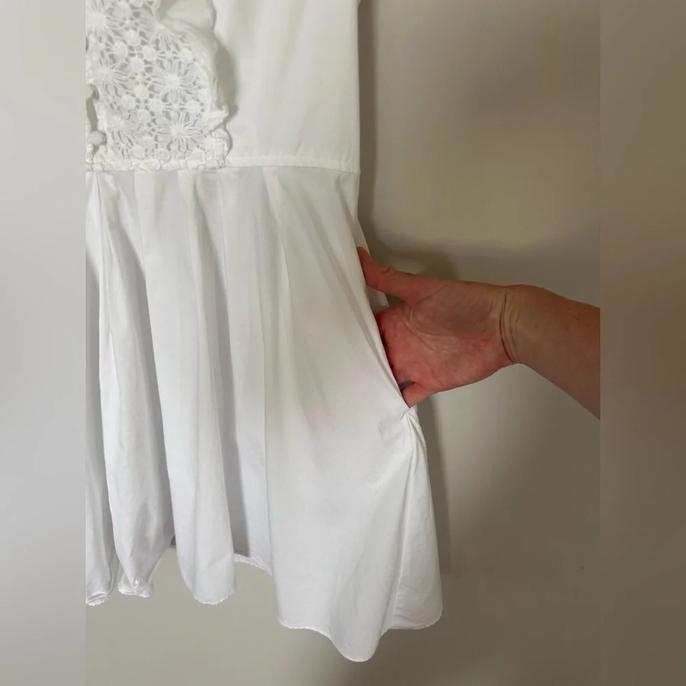 FREE PEOPLE Half Moon Mini Dress Eyelet Crochet Lace Ruffle Feminine Boho | Sz M - Picture 10 of 12